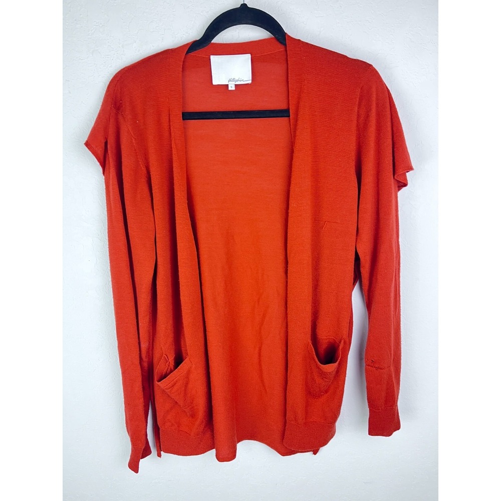 3.1 PHILLIP LIM Womens Merino Wool Cardigan Pockets‎ Brick Color Small *FLAW